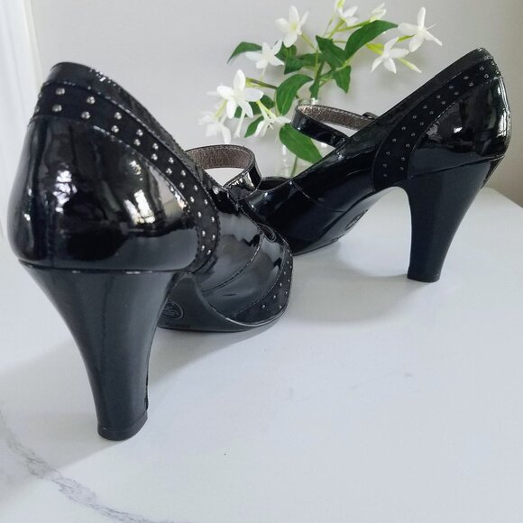 Sofft Studded Black Leather Open-Toe Heels - Picture 4 of 8